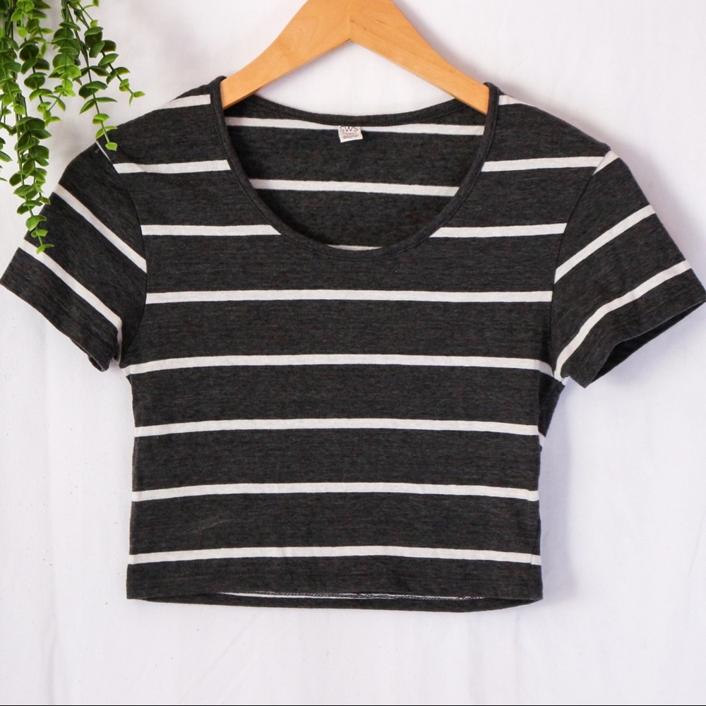 Streetwear Society Grey/White Striped Cropped Top